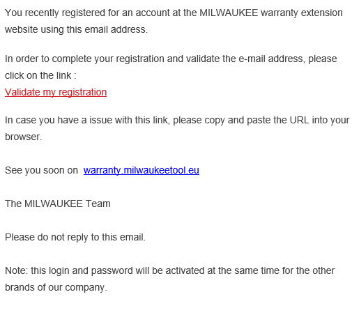Milwaukee EU warranty Page