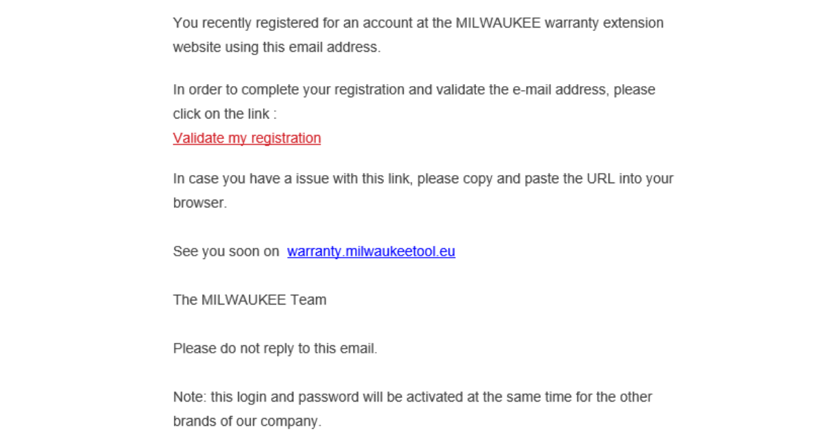 Milwaukee EU warranty Page