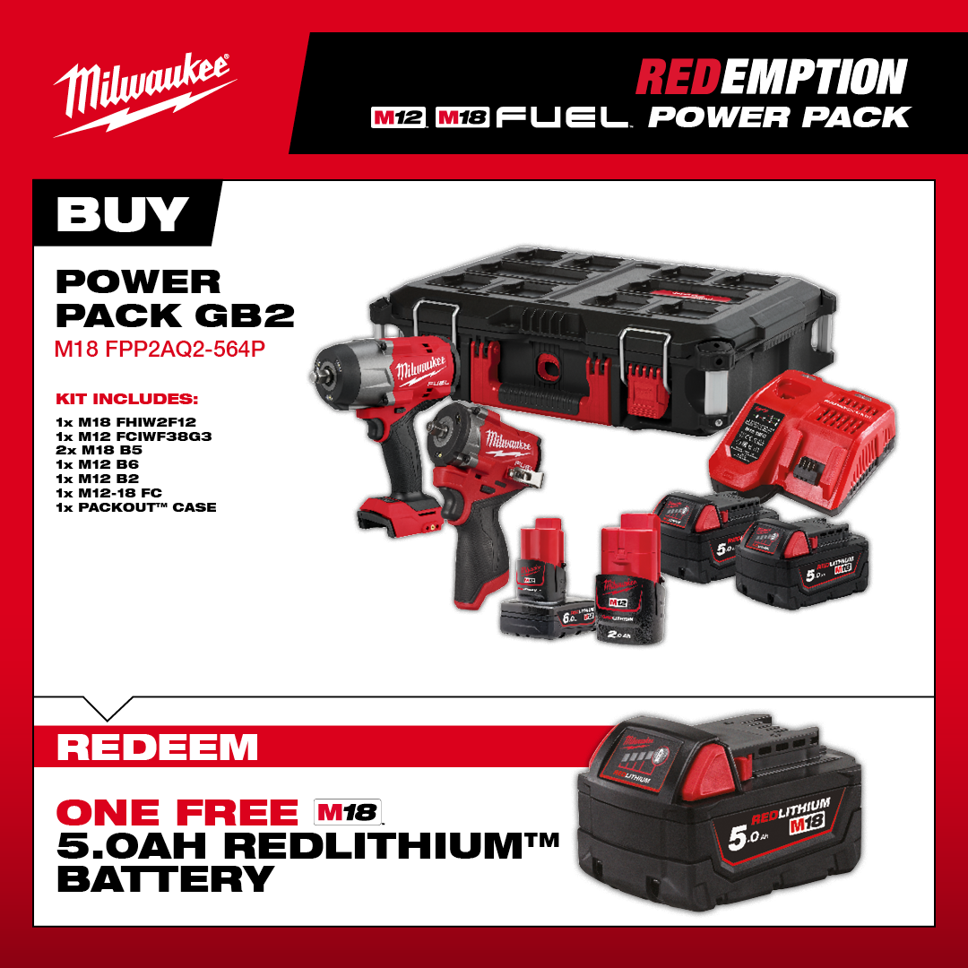 Milwaukee M12 & M18 Impact Wrench Twin Pack with FREE M18 5Ah Battery