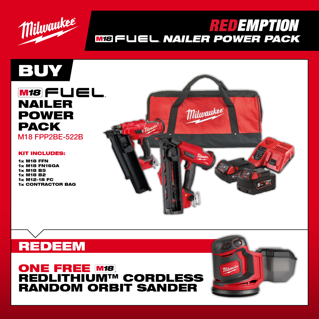 Milwaukee M18 Nailer Twin Pack with FREE M18 Sander